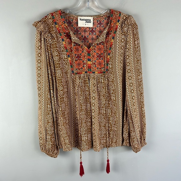 Savanna Jane Peasant Top With Tassels Size Small - Picture 1 of 10